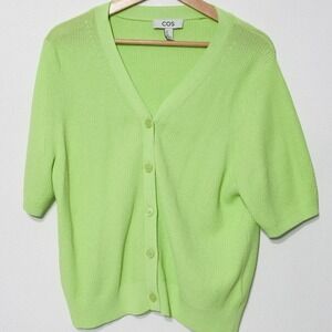 COS Cardigan Womens M Textured Knit Button Front Short Sleeve Spring Green
